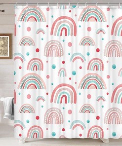White Rainbow Boho Fabric Shower Curtain for Teen Girls Bathroom Decor, Waterproof and Stylish