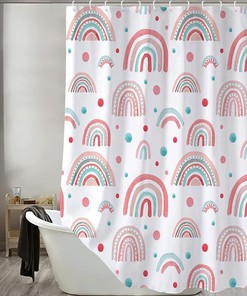 White Rainbow Boho Fabric Shower Curtain for Teen Girls Bathroom Decor, Waterproof and Stylish