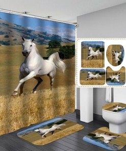White Running Horse Bath Waterproof Shower Curtain Lid for Bathroom