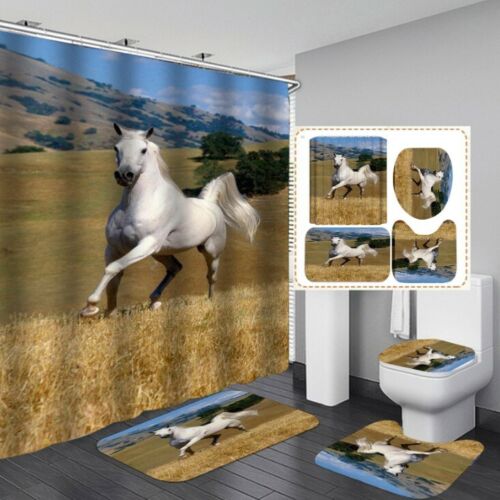 White Running Horse Bath Waterproof Shower Curtain Lid for Bathroom