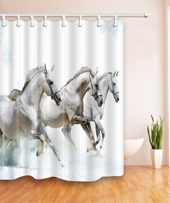 White Running Horse Shower Curtain in Animal Print Waterproof Fabric