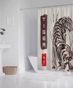 White, Sage Green, Beige Gold, and Bamboo Leaves Japanese Shower Curtain for Minimalist Botanical Bathroom Decor
