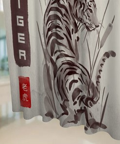White, Sage Green, Beige Gold, and Bamboo Leaves Japanese Shower Curtain for Minimalist Botanical Bathroom Decor