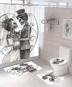 White Skull Fabric Shower Curtain - Masculine Skull Bathroom Decor 