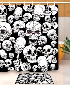 White Skull Shower Curtain - Waterproof Fabric For Halloween Bathroom