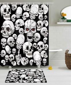 White Skull Shower Curtain - Waterproof Fabric For Halloween Bathroom