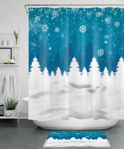 White Snow Forest Shower Curtain - Winter Wonderland Bathroom Accessory