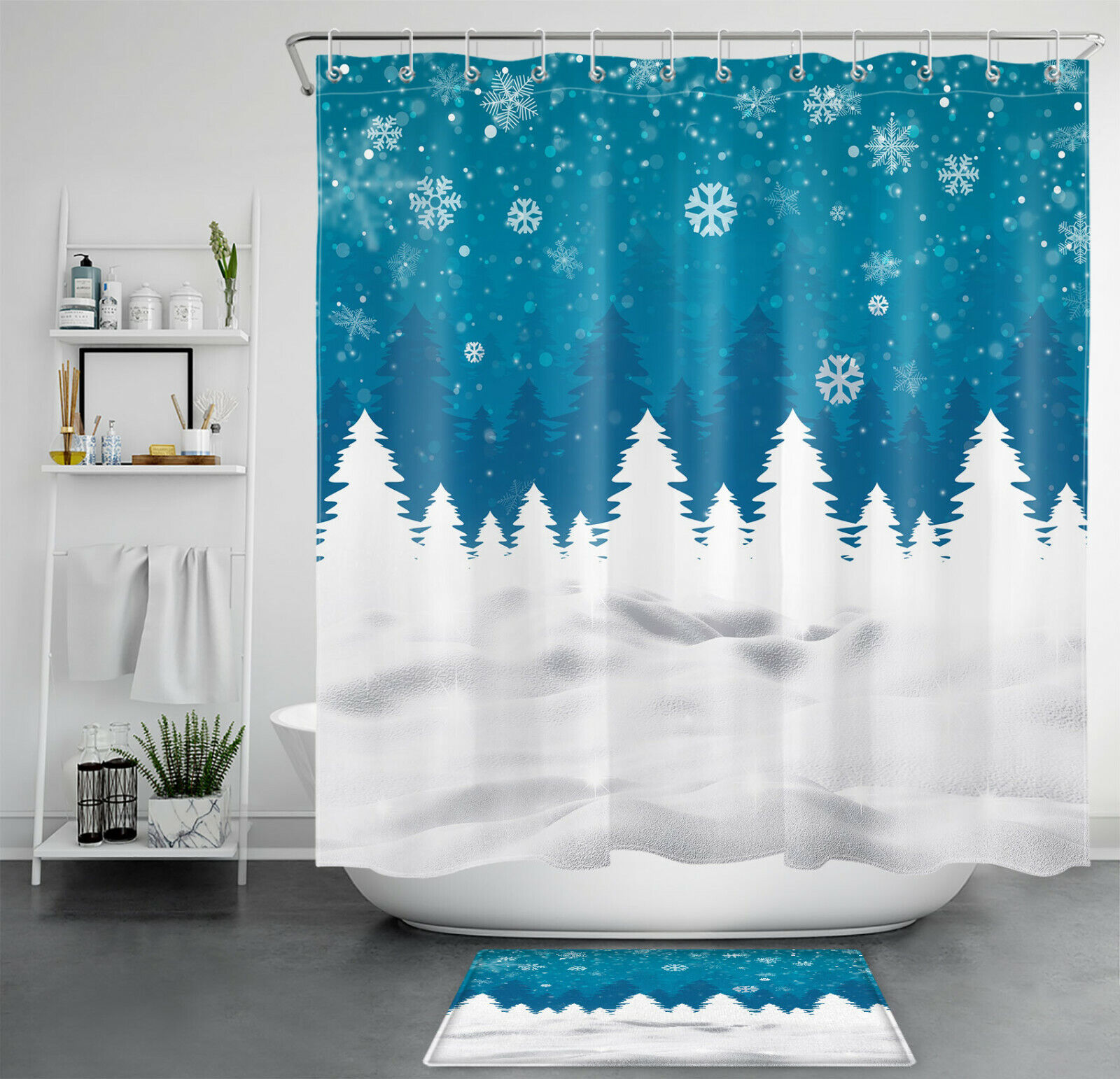 White Snow Forest Shower Curtain - Winter Wonderland Bathroom Accessory