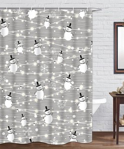 White Snowflake Christmas Snowman Shower Curtain For Festive Bathroom Decor By Alishomtll