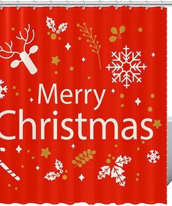White Snowflake Reindeer Candy Print Fabric Shower Curtain for Fun, Festive Bathroom Decor
