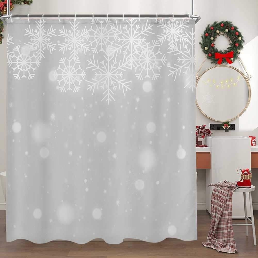 White Snowflake Shower Curtain For A Charming Christmas Bathroom Decor, Festive Bathroom Accessories - Image 2