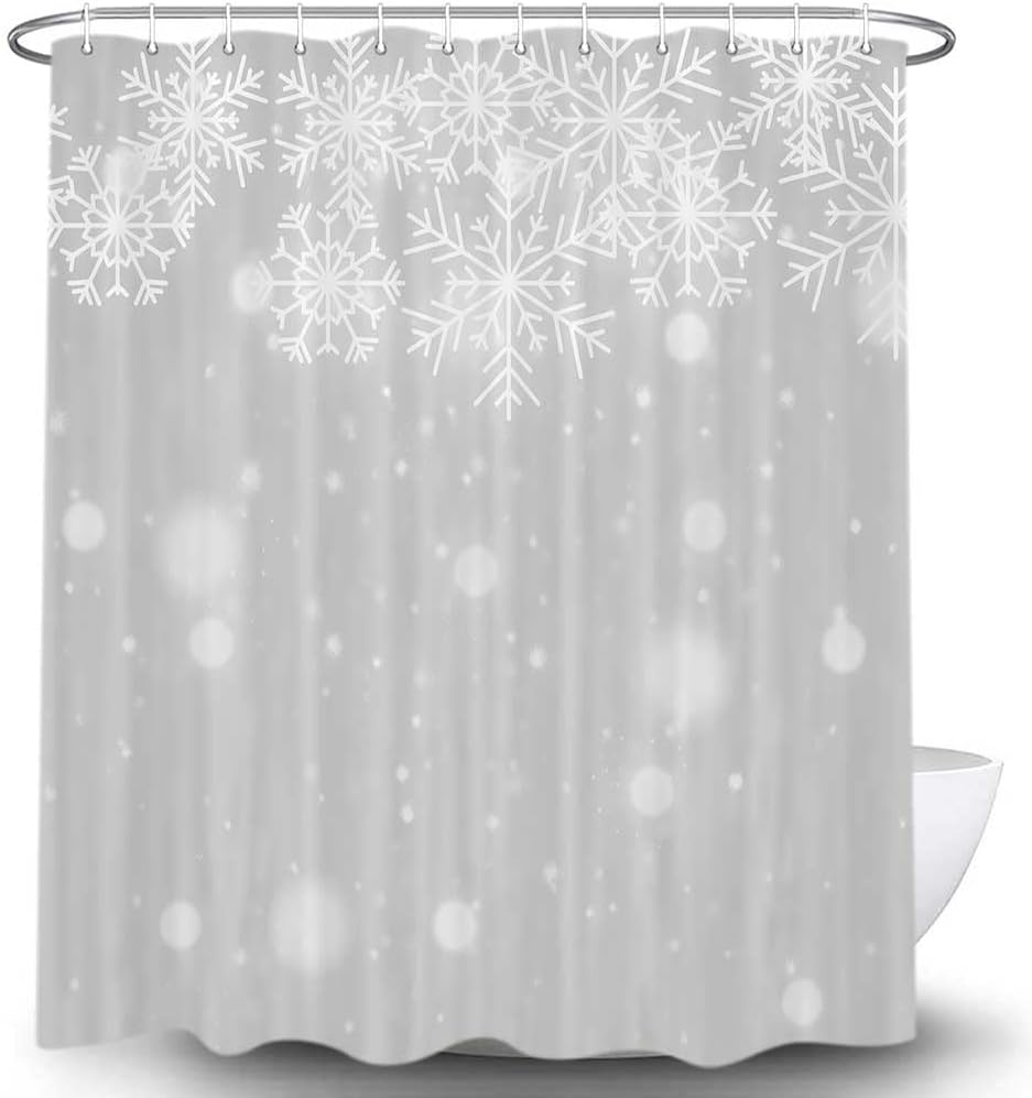 White Snowflake Shower Curtain For A Charming Christmas Bathroom Decor, Festive Bathroom Accessories - Image 3