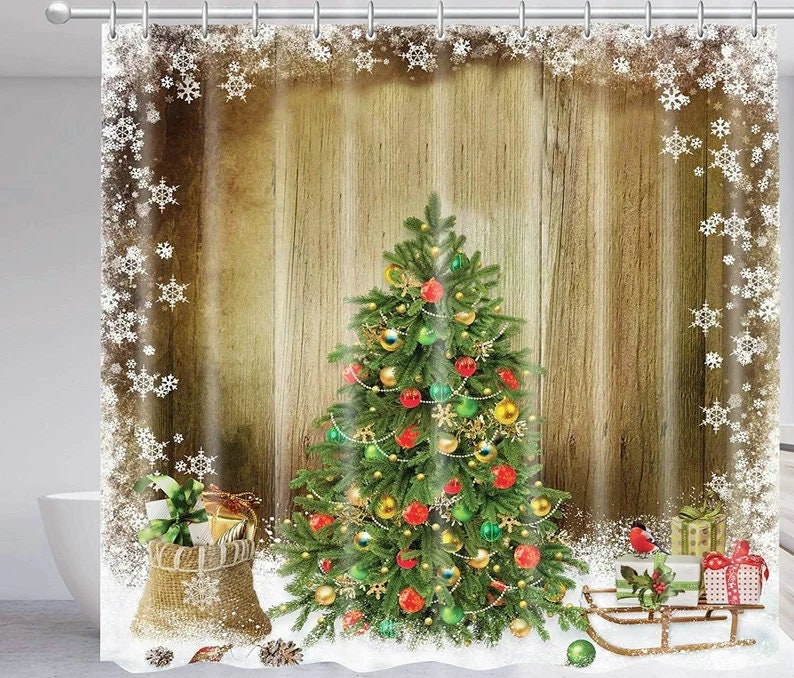 White Snowflake Shower Curtain For A Simple Yet Elegant Christmas Bathroom