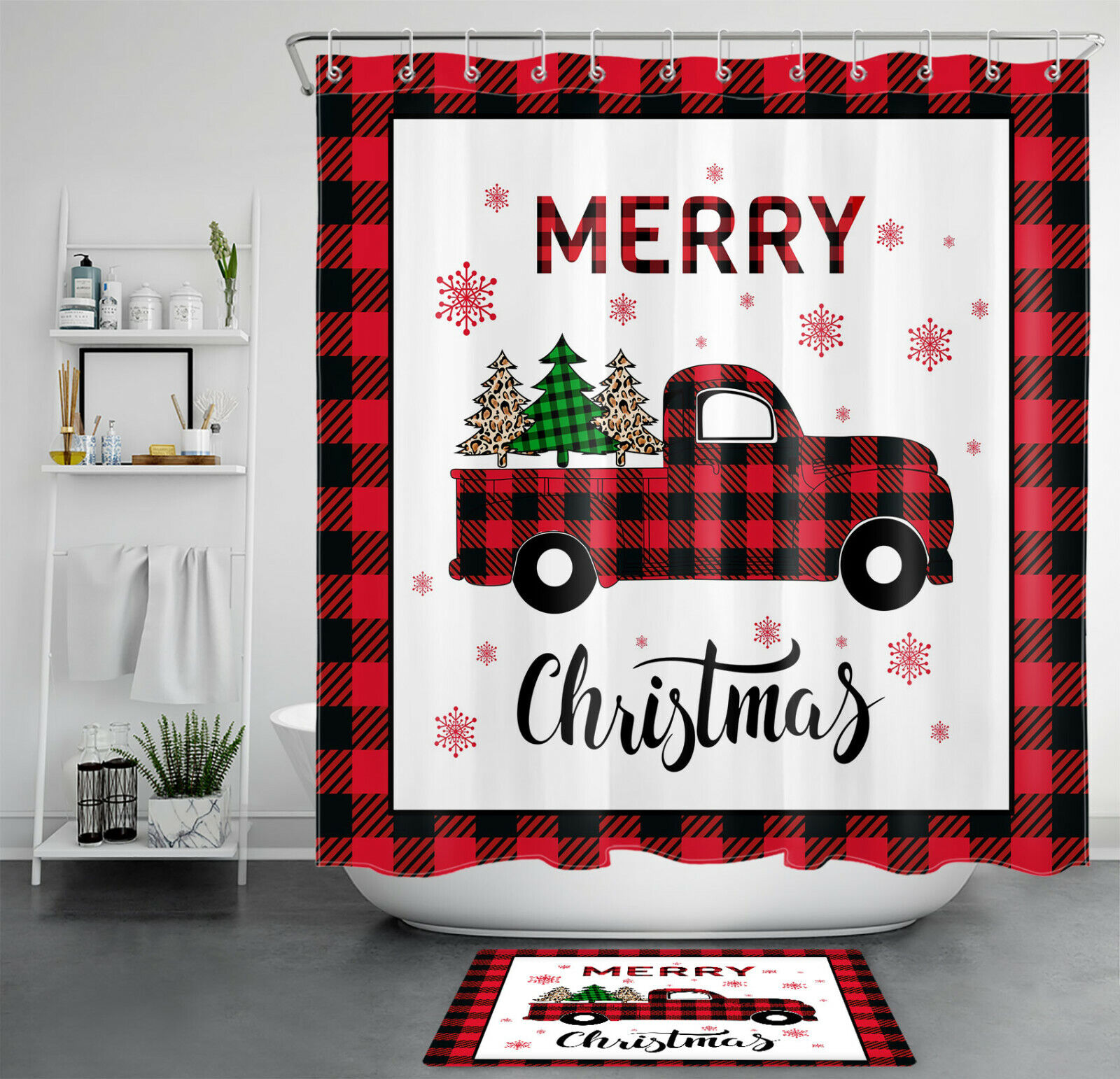 White Snowflake Shower Curtain For Winter Bathroom Decor