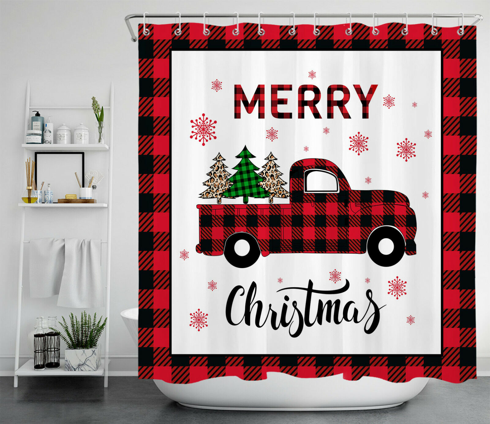 White Snowflake Shower Curtain For Winter Bathroom Decor - Image 2