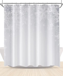 White Sparkle Snowflakes Winter Holiday Shower Curtain Fabric