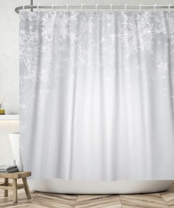 White Sparkle Snowflakes Winter Holiday Shower Curtain Fabric
