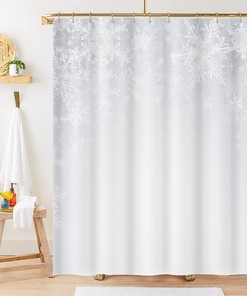 White Sparkle Snowflakes Winter Holiday Shower Curtain Fabric