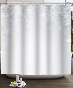 White Sparkle Snowflakes Winter Holiday Shower Curtain Fabric