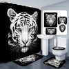 White Tiger Animal Print Shower Curtain Toilet Mat Lid