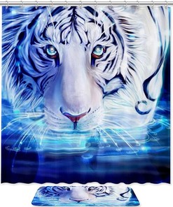 White Tiger Art Waterproof Shower Curtain For Beautiful And Luxurious Bathroom Decor