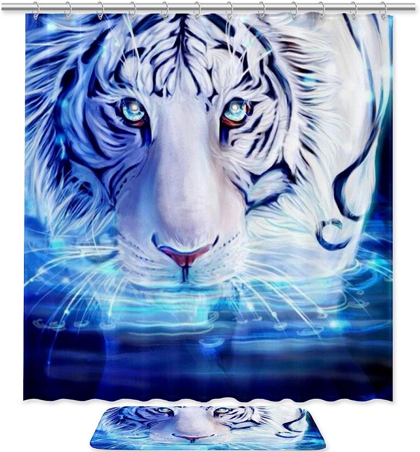 White Tiger Art Waterproof Shower Curtain For Beautiful And Luxurious Bathroom Decor