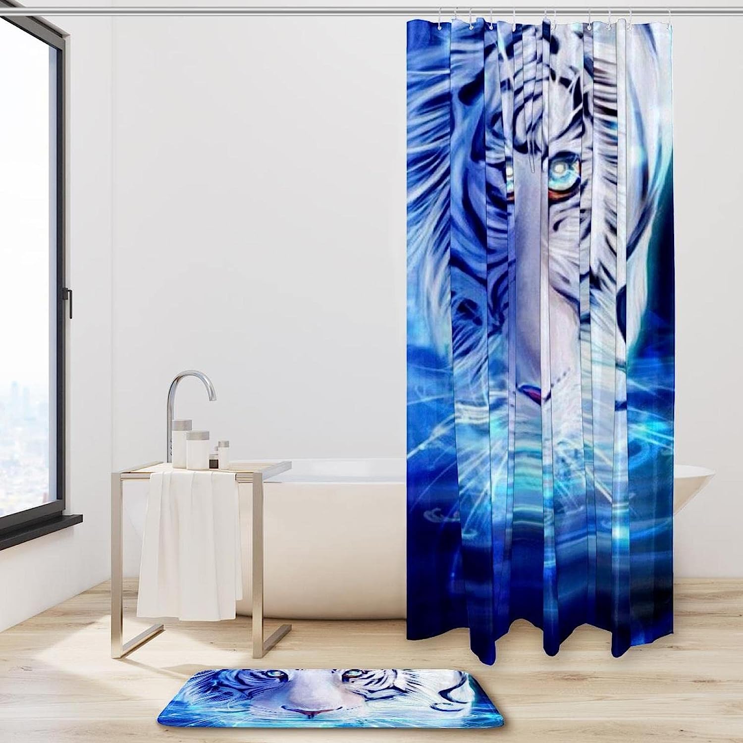 White Tiger Art Waterproof Shower Curtain For Beautiful And Luxurious Bathroom Decor - Image 2
