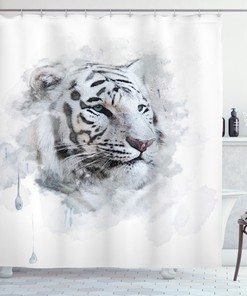 White Tiger Portrait Print Animal Shower Curtain For Bathroom Decor