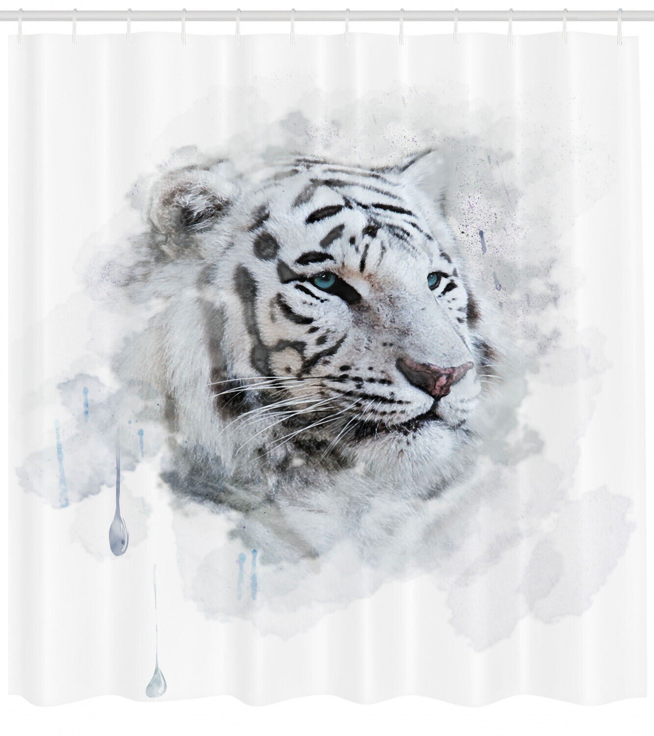 White Tiger Portrait Print Animal Shower Curtain For Bathroom Decor - Image 2