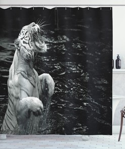 White Tiger Print Shower Curtain For Bathroom