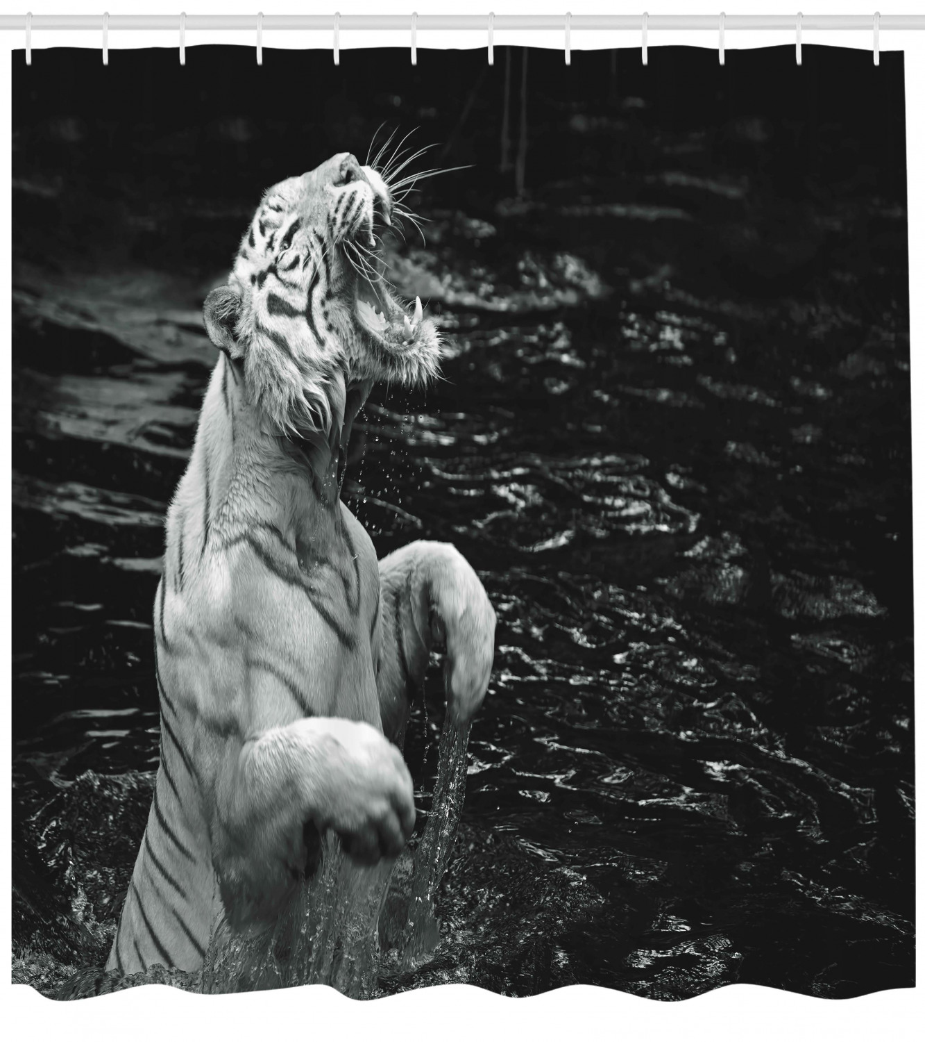 White Tiger Print Shower Curtain For Bathroom - Image 2