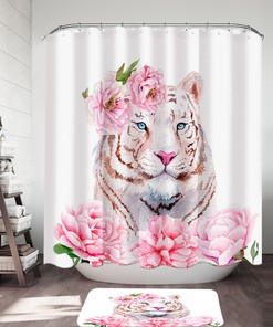 White Tiger Shower Curtain with Animal Print Design, Exotic Bathroom Decor 