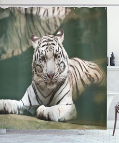 White Tiger Swimming Fun Shower Curtain for Kids' Bathroom