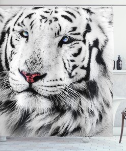 White Tiger Winter Rare Wild Cat Eyes Shower Curtain, Eye-catching and Beautiful Bathroom Accessory