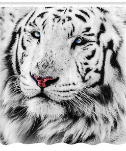 White Tiger Winter Rare Wild Cat Eyes Shower Curtain, Eye-catching and Beautiful Bathroom Accessory