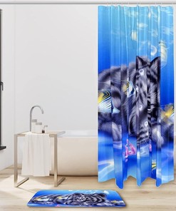 White Tiger and Fishes Waterproof Shower Curtain, Beautiful and Unusual Bathroom Accessory, Unique Design