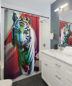 White Tiger and Red Roses Shower Curtain, Romantic and Lovely for Bathroom Decor