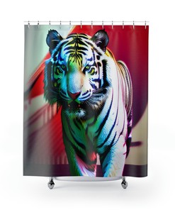 White Tiger and Red Roses Shower Curtain, Romantic and Lovely for Bathroom Decor