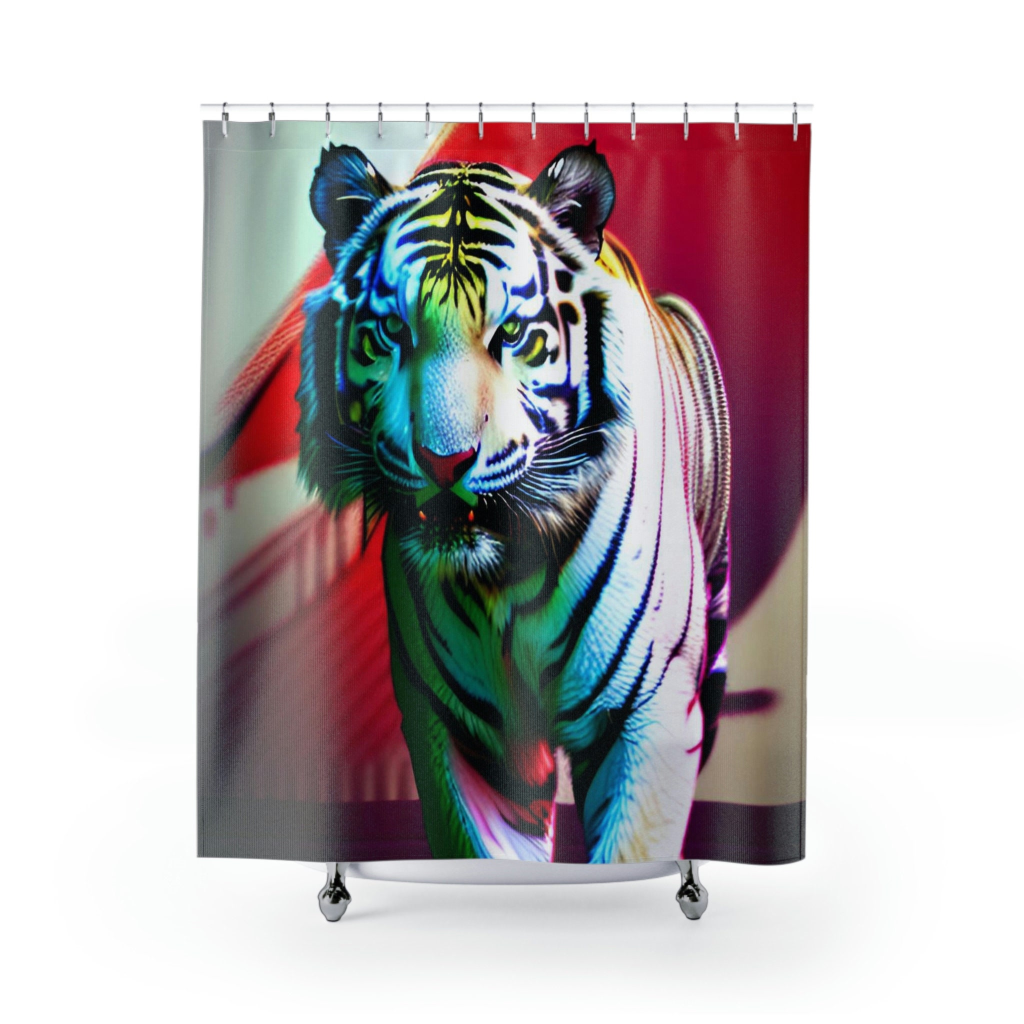 White Tiger and Red Roses Shower Curtain, Romantic and Lovely for Bathroom Decor