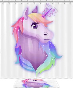 White Unicorn Print Shower Curtain for a magical and waterproof bathroom experience