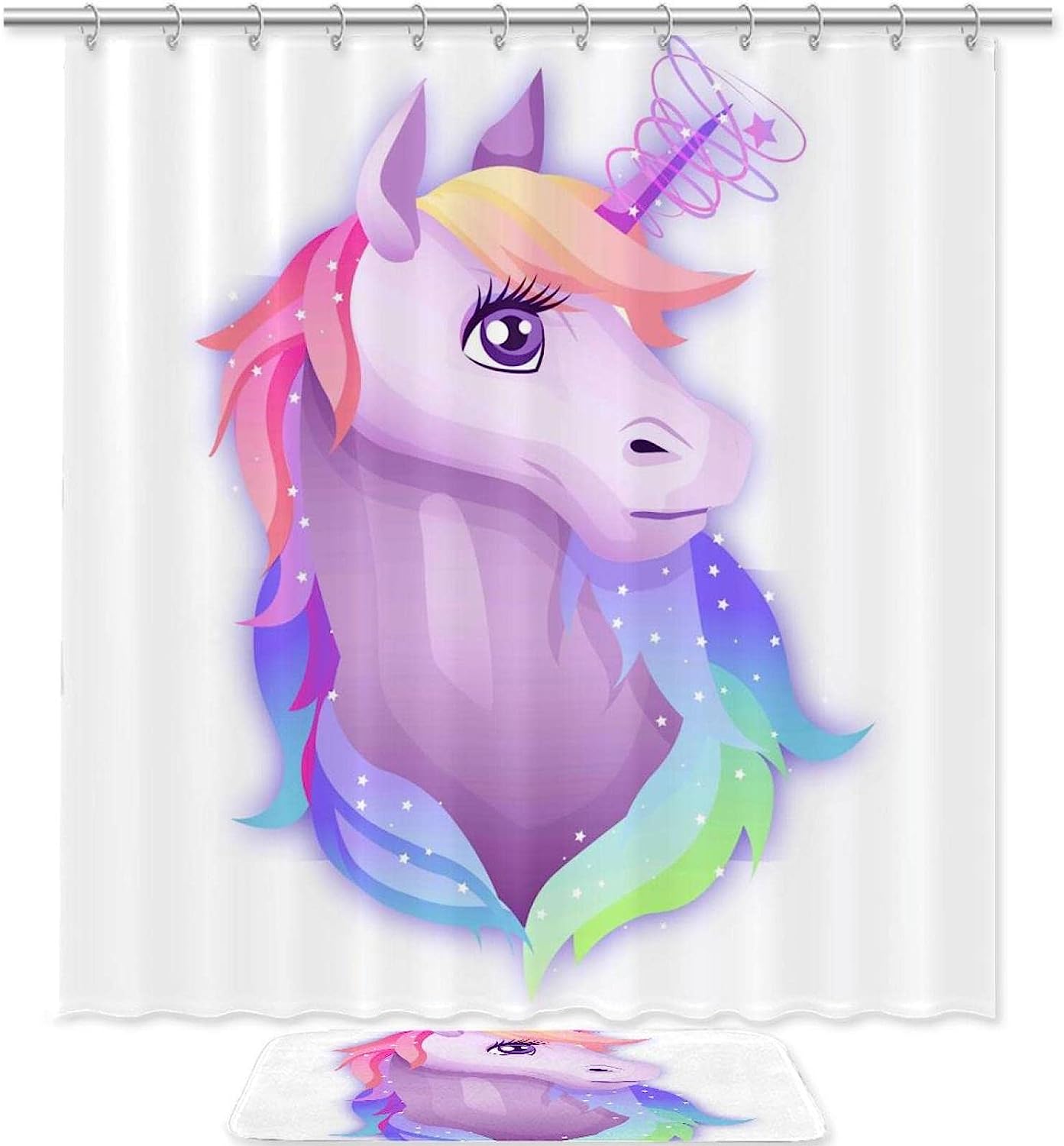 White Unicorn Print Shower Curtain for a magical and waterproof bathroom experience