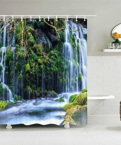 White Waterfall 3D Printed Shower Curtain for Modern Bathroom