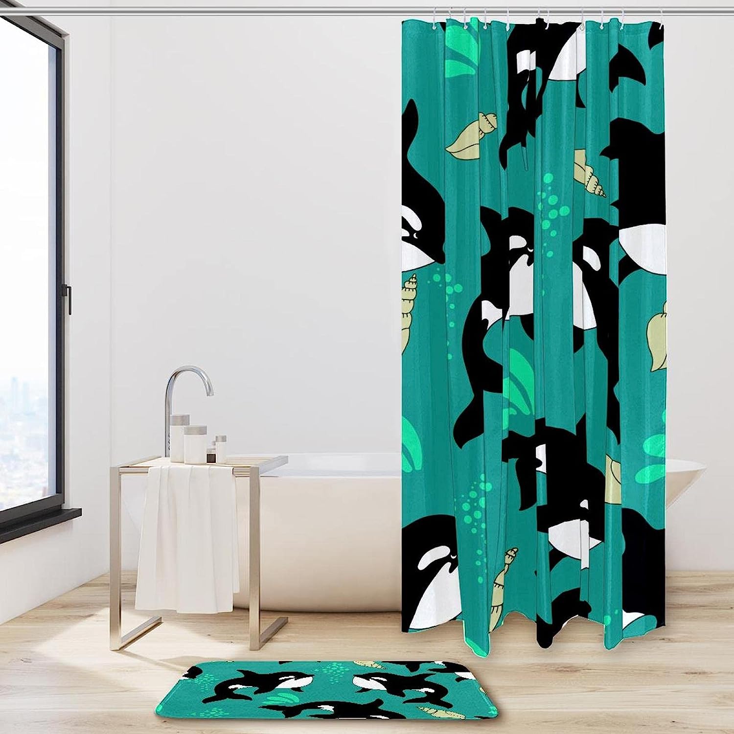 White Whale Animal Shower Curtain for Minimalist Bathroom Decor