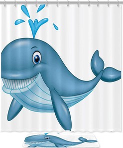 White Whale Shower Curtain with Waterproof Material for a Clean and Chic Bathroom 
