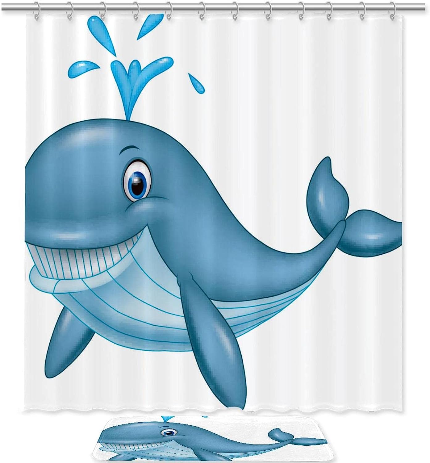 White Whale Shower Curtain with Waterproof Material for a Clean and Chic Bathroom