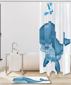 White Whale Shower Curtain with Waterproof Material for a Clean and Chic Bathroom
