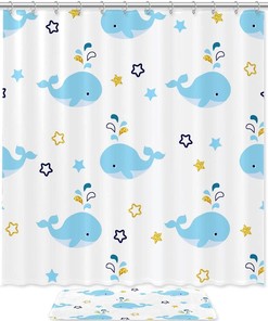White Whale Star Shower Curtain Mat for a Chic Bathroom 