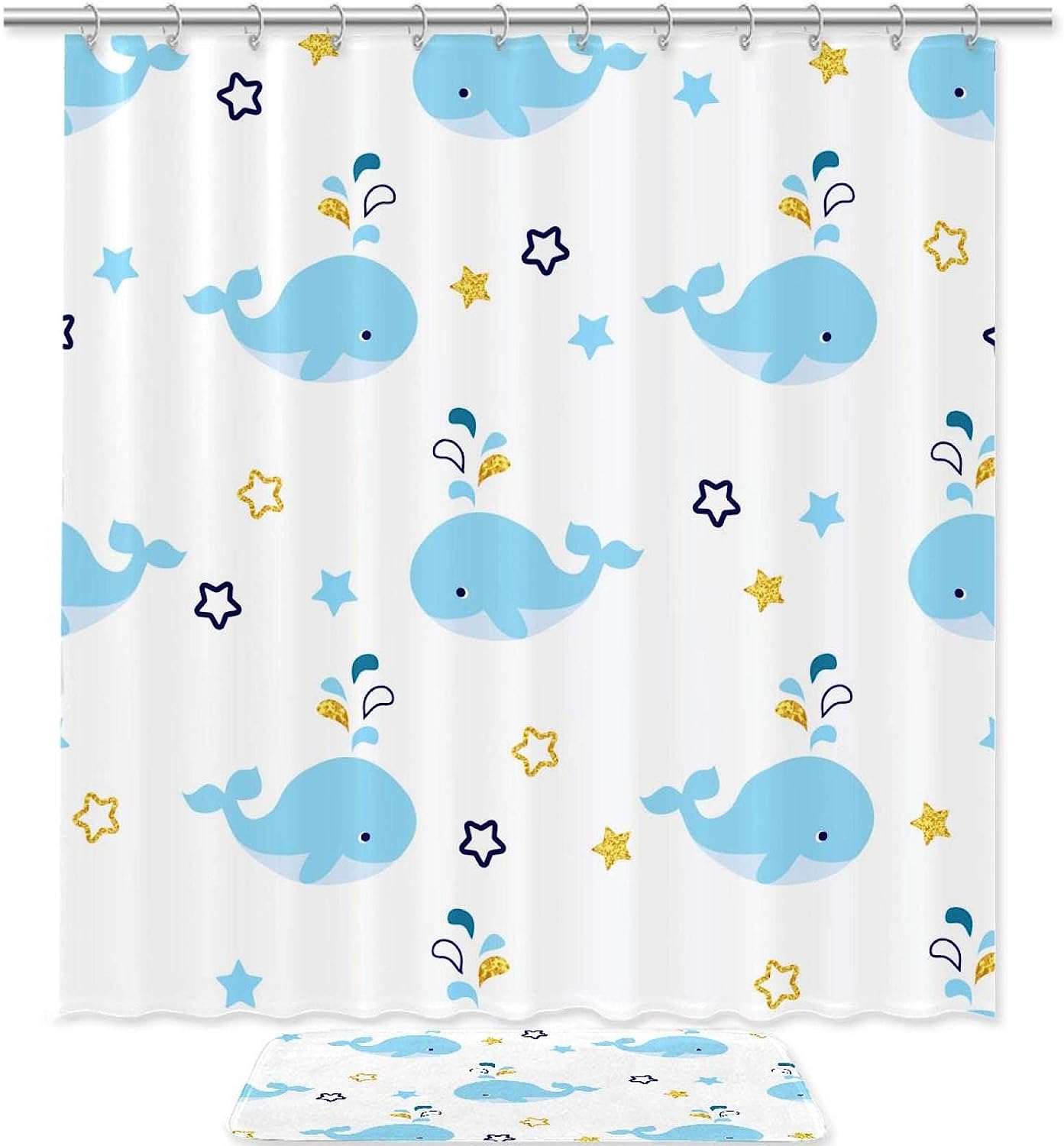 White Whale Star Shower Curtain Mat for a Chic Bathroom