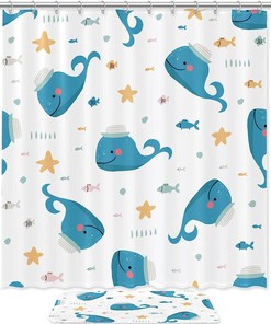 White Whale Star Shower Curtain with Waterproof Material for Gentle Look 