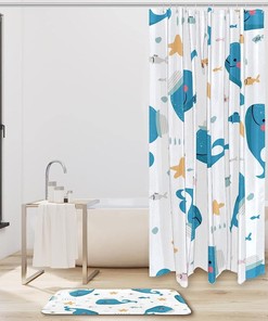 White Whale Star Shower Curtain with Waterproof Material for Gentle Look